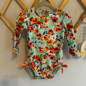 Ruffle Butts Floral Aqua Bodysuit